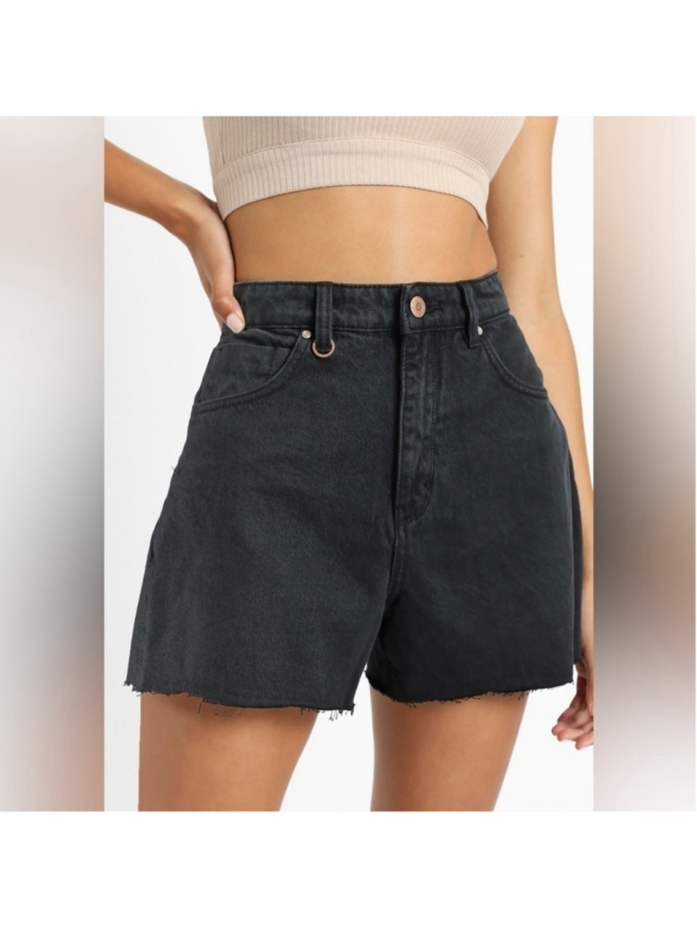 Neuw Ryder High Waisted Black Cuffed Non-Stretch Jean Shorts Size 26